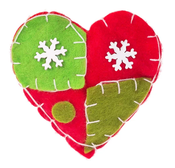 Kalp ile kar taneleri kumaş dekorasyon ağaç üzerinde — Stok fotoğraf
