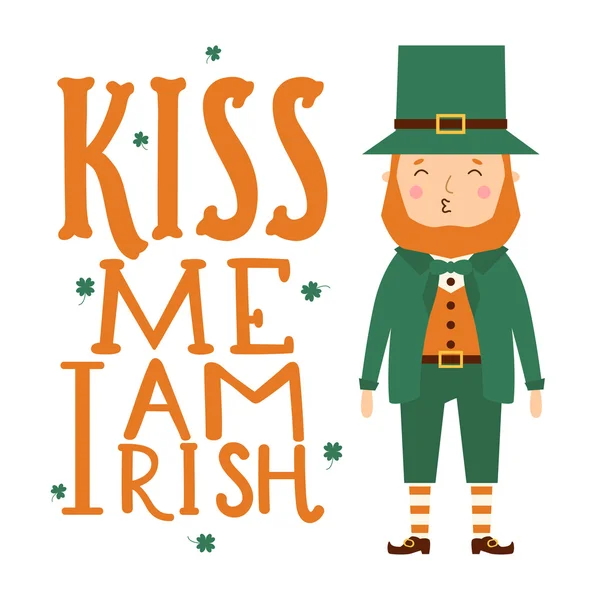 Illustrazione di Leprecauno con lettering — Vettoriale Stock