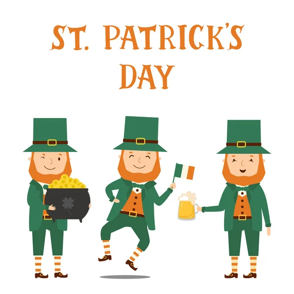 Gyűjtemény Leprechaun Szent Patricks design. — Stock Vector