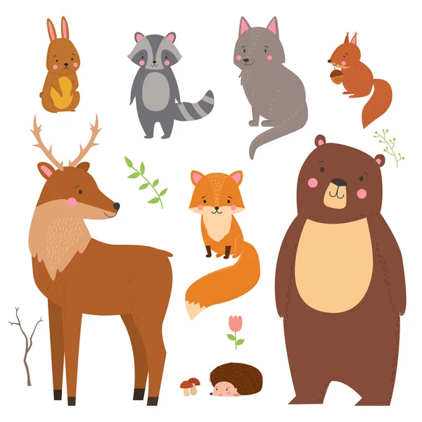 Set of cute illustration of  woodland animals — Stock Vector