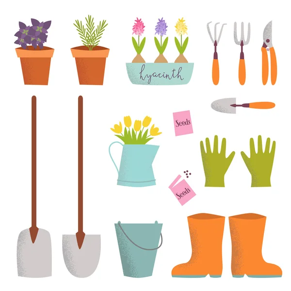 Lindo conjunto de herramientas de ilustración para la jardinería — Vector de stock