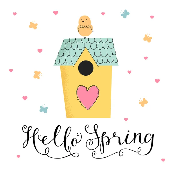Linda ilustración Hola primavera — Vector de stock