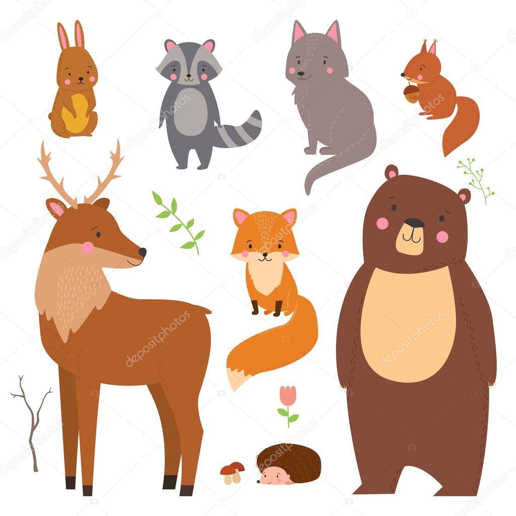 Set of cute illustration of  woodland animals 