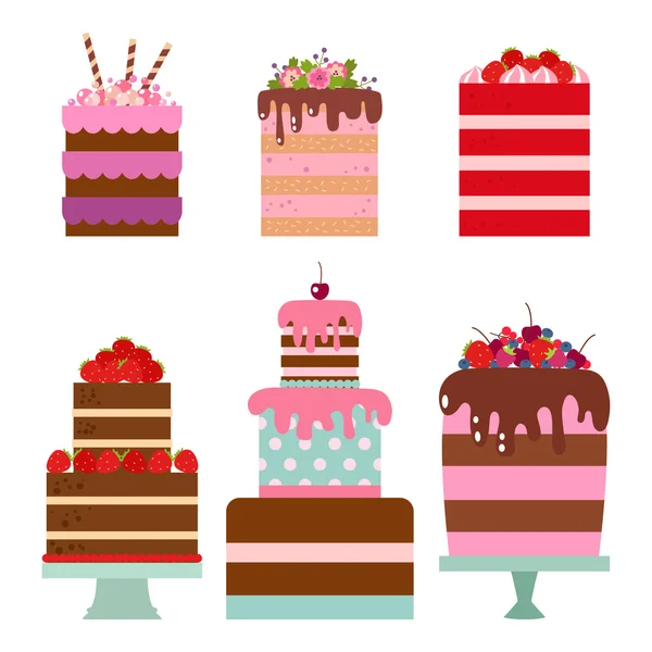 Collection vector flat illustration of cake — Stock Vector