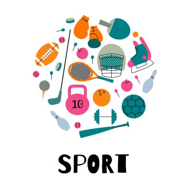 Vektör renkli spor ekipmanları