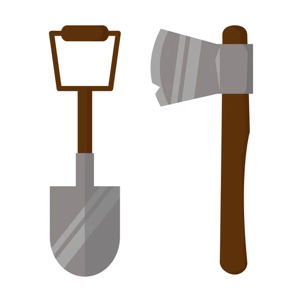 Shovel and axe vector illustration in flat — Stock Vector