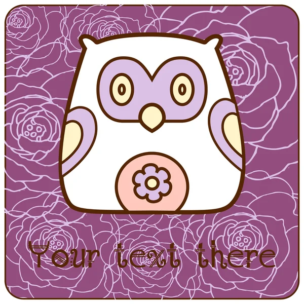 White Owl with heart on purple background — Stock Vector