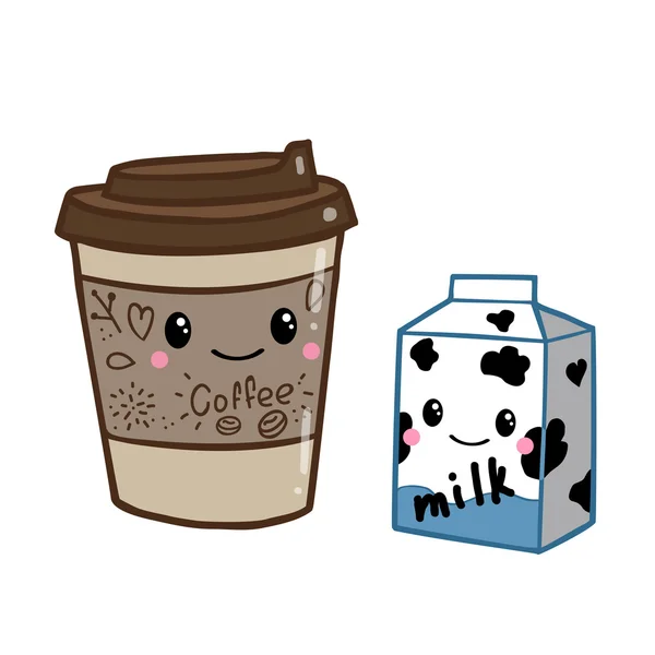 Doodle cafea și lapte — Vector de stoc