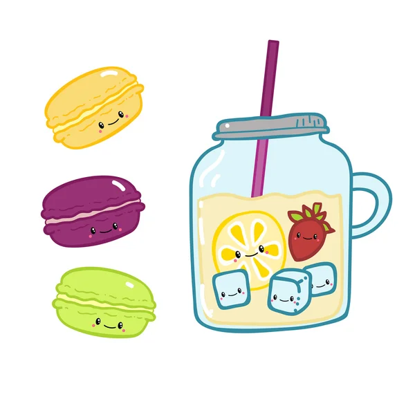 Macaroane Doodle și limonadă — Vector de stoc