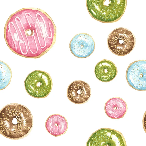 Pattern watercolor donuts — Stock Photo, Image