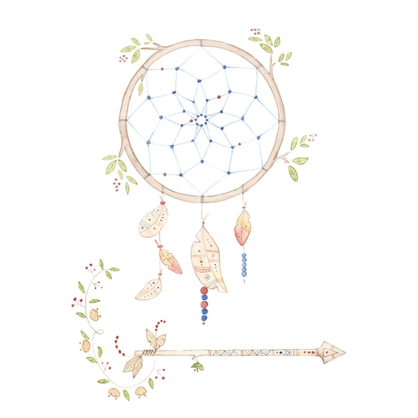 Flechas aquarela e dreamcatcher — Vetor de Stock