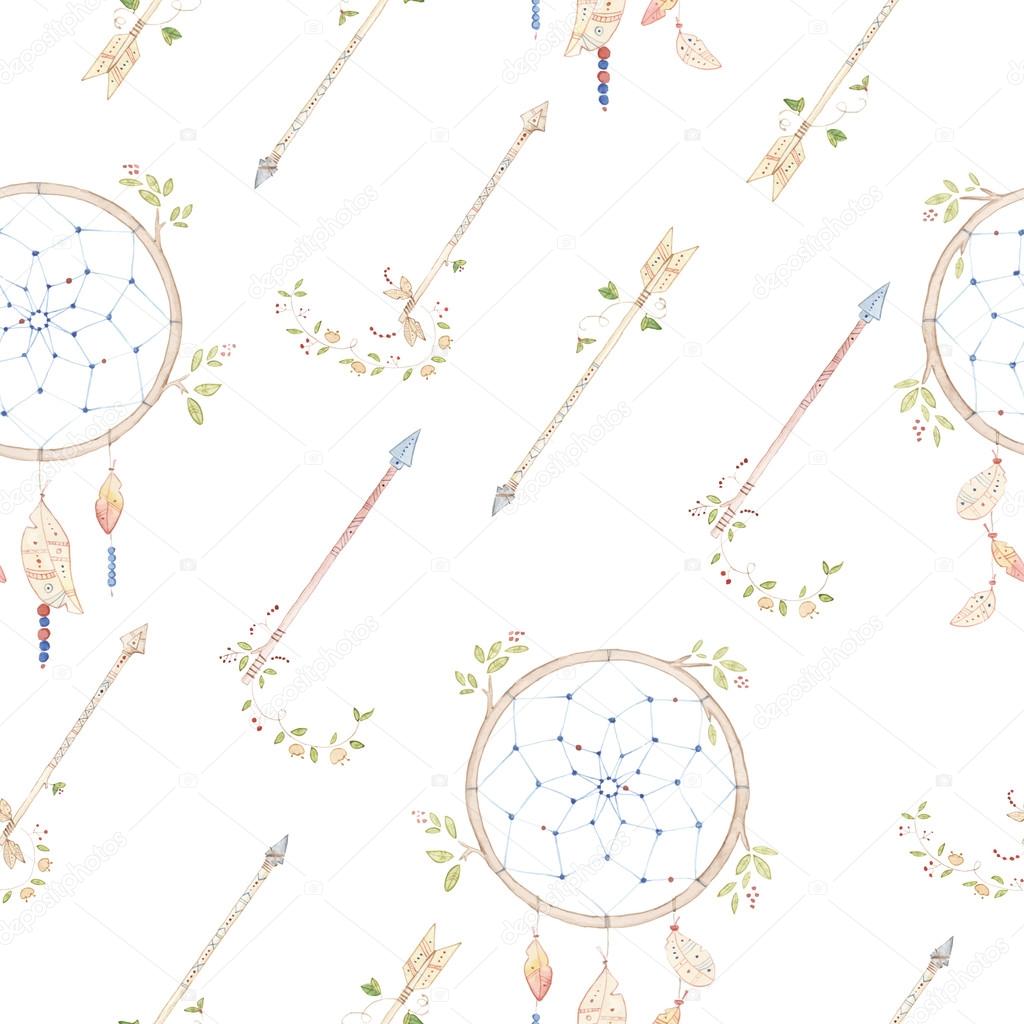 Pattern watercolor arrows and dreamcatcher