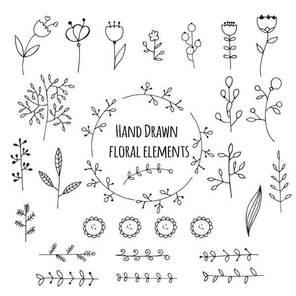 Elementos florais desenhados à mão — Vetor de Stock