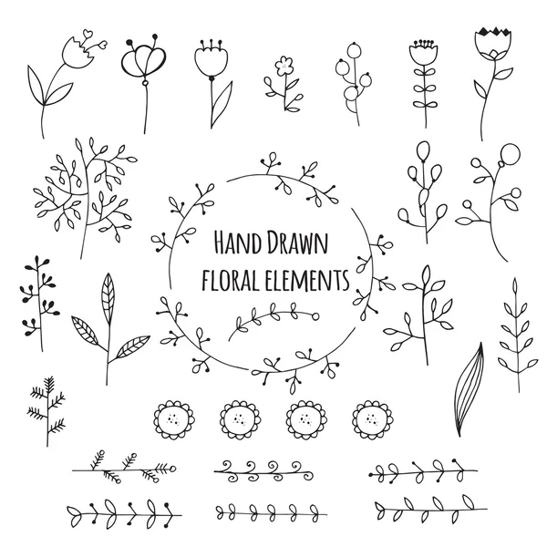 Elementos florales dibujados a mano — Vector de stock