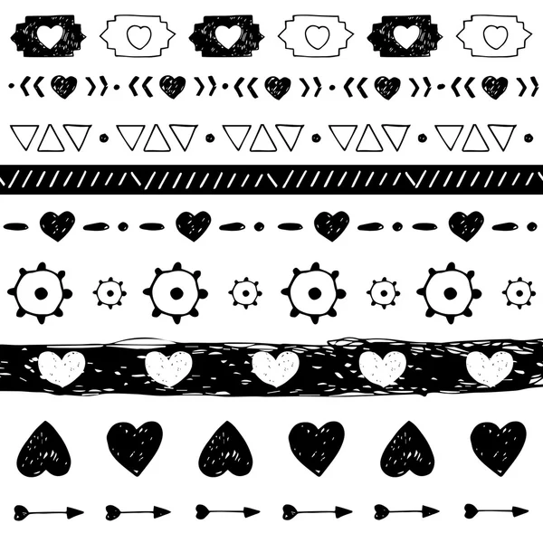 Kézzel rajzolt etnikai varrat nélküli fekete-fehér mintás — Stock Vector