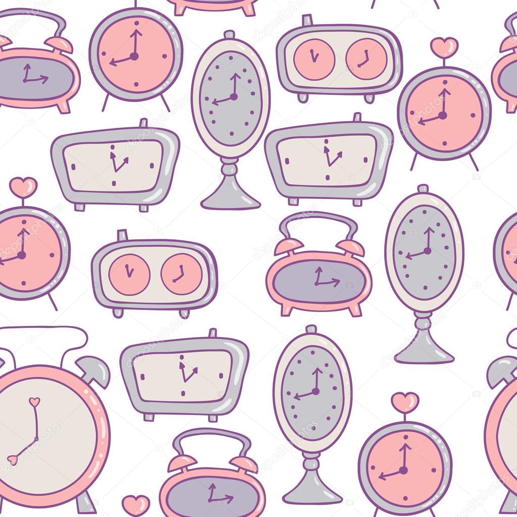 Cute pattern illustration of a set of clock and alarm