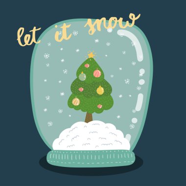 Merry christmas glass ball with fir tree