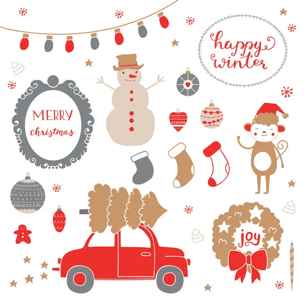 Cute set for decoration gifts, scrapbook, decorations for Christmas and New Year party. — ストックベクタ