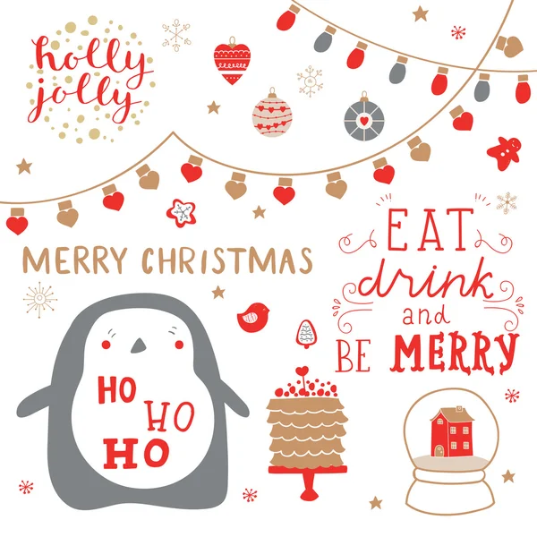 Cute set for decoration gifts, scrapbook, decorations for Christmas and New Year party. — Stock vektor