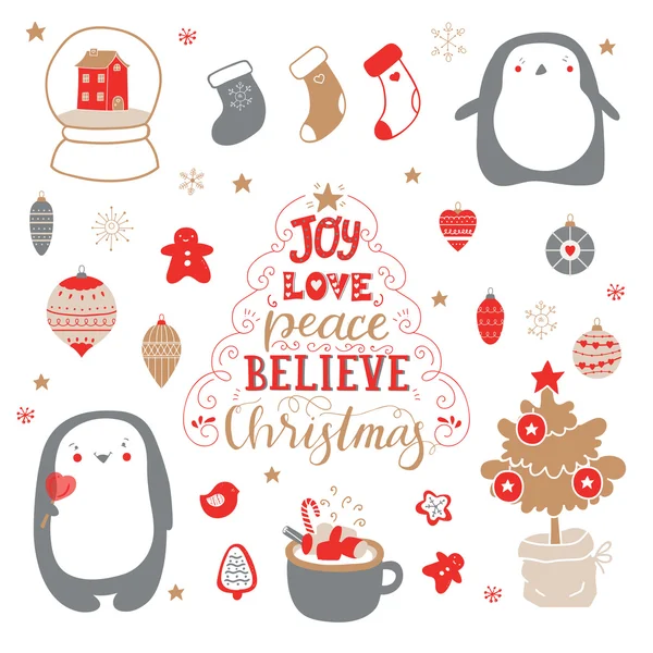 Cute set for decoration gifts, scrapbook, decorations for Christmas and New Year party. — 스톡 벡터