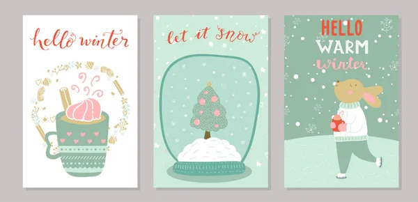 Frohe Weihnachten und Winter Set Karte — Stockvektor