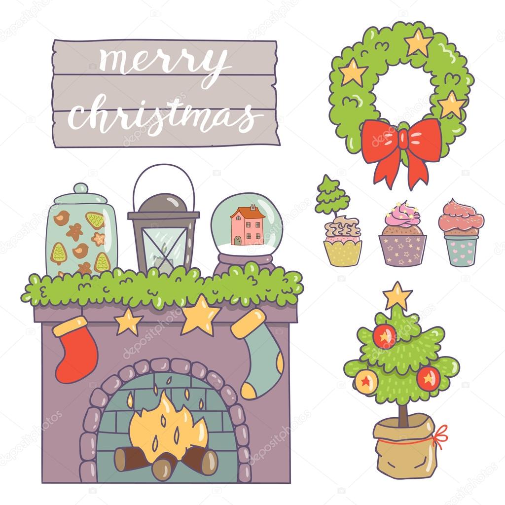 Set of Christmas element for invitation, greeting card