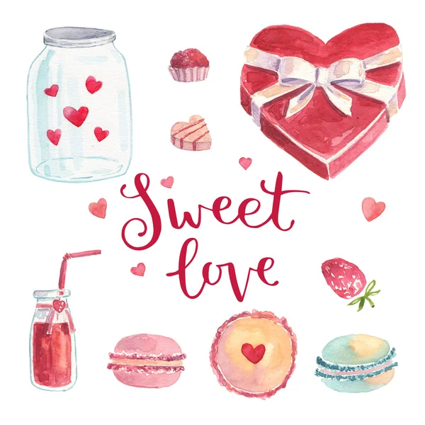 Watercolor set cute illustration — Stockfoto