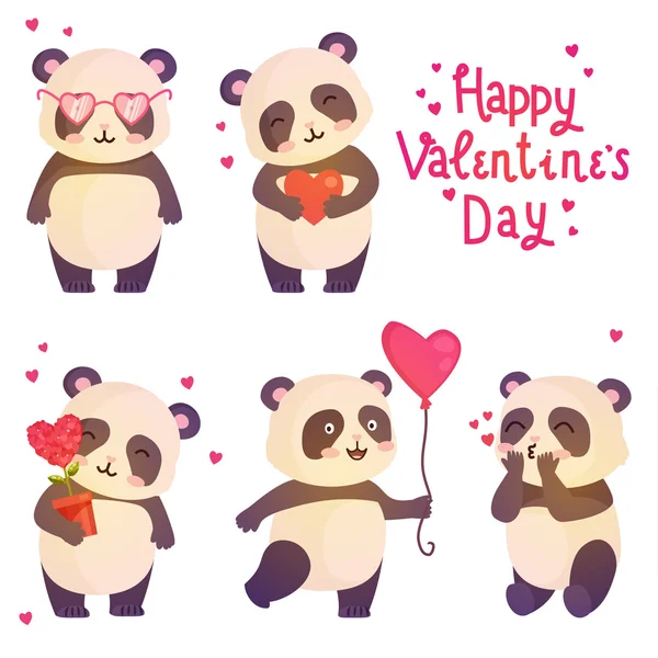 Cute pandas illustration for design greeting card for valentine's day. — Stock Vector