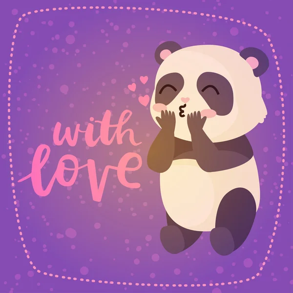 Cute greeting card for valentine's day with illustration of panda with plant. — Stock Vector