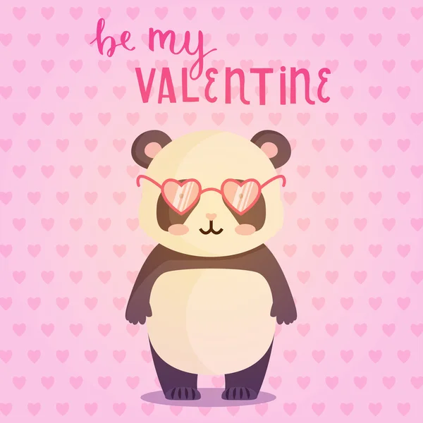 Niedliche Glückwunschkarte zum Valentinstag mit Abbildung von Panda mit Pflanze. — Stockvektor