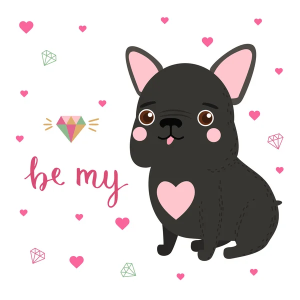 Cute French Bulldog card for Valentines day — Stock Vector