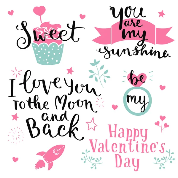 Valentinstag Schriftzug Design Set - handgezeichnete Vektorillustration. — Stockvektor