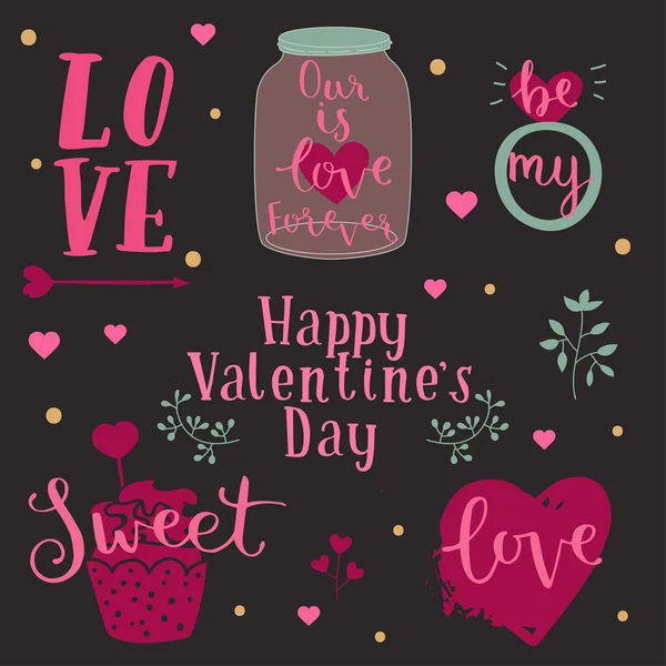 Sada návrhů nápis Happy Valentines Day — Stockový vektor