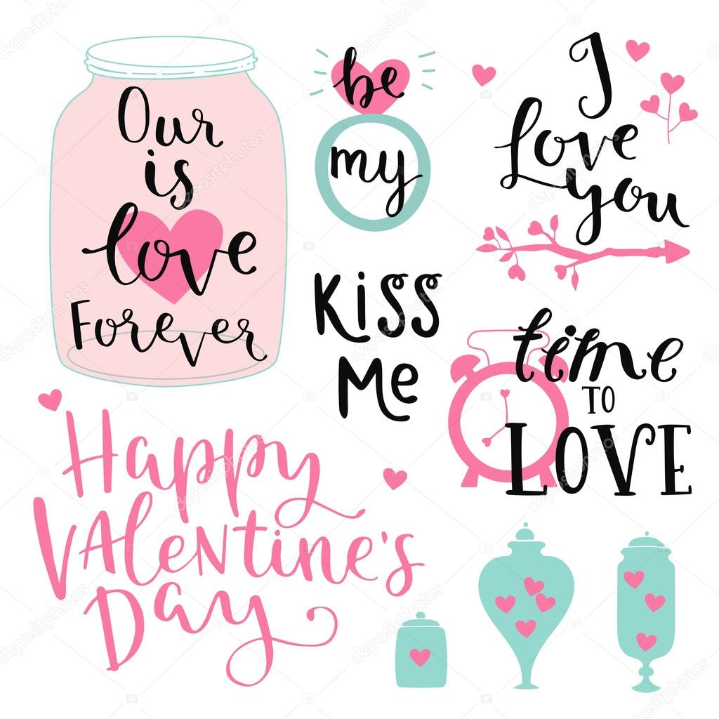Valentines Day Lettering Design Set - hand drawn Vector illustration.