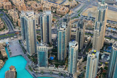 Downtown Dubai yukarıdan modern binalarda