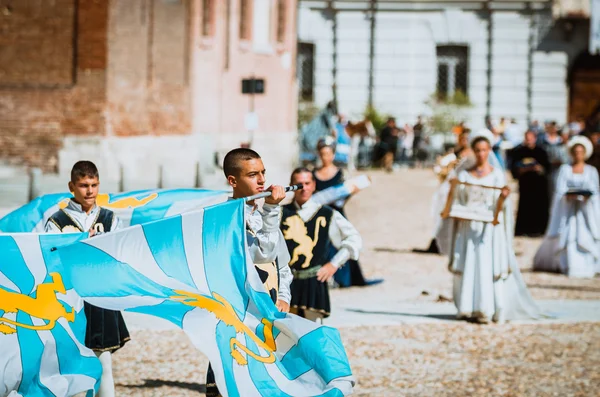 Medieval Flags in the the historic parade — Stock Photo, Image