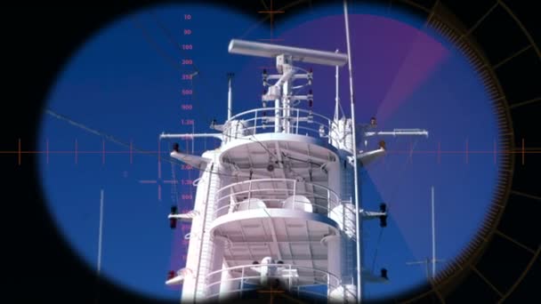 Радар корабля, видимий з бінокля — стокове відео