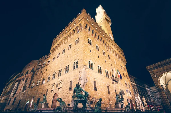 Palazzo Vecchio at night, Florence, Italy — Stock Photo, Image