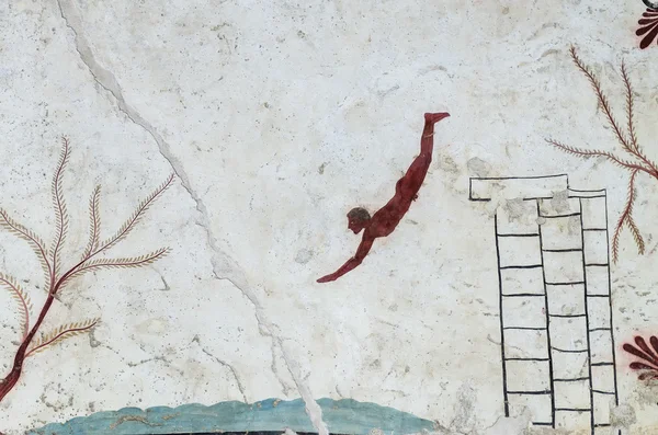 Oude Griekse Fresco: Diver's graf, Paestum — Stockfoto