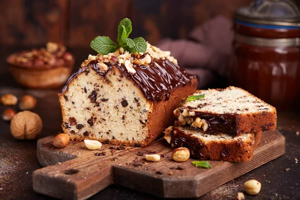 Pound Cake Chocolate Walnuts Hazelnuts Delicious Homemade Dessert — Stock Photo, Image