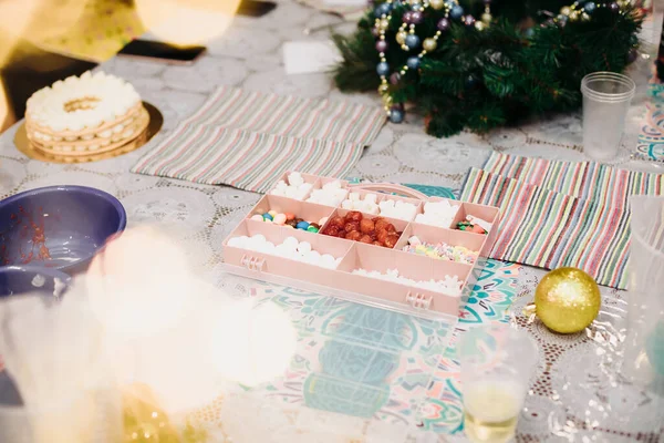 Essbare Weihnachtsdekoration Weihnachten Essbare Tischdekoration Für Kuchendekoration Weihnachtsstimmung Arbeitsumfeld Kreatives — Stockfoto