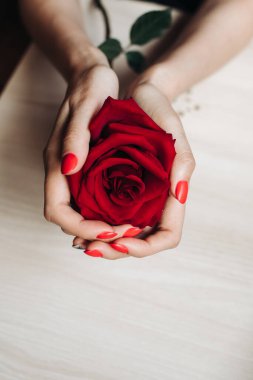 Kırmızı güllü kadın elleri