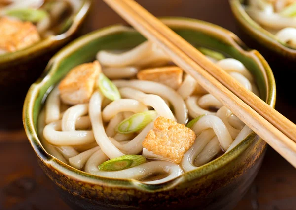 Macarrão Udon com tofu e cebola verde — Fotografia de Stock