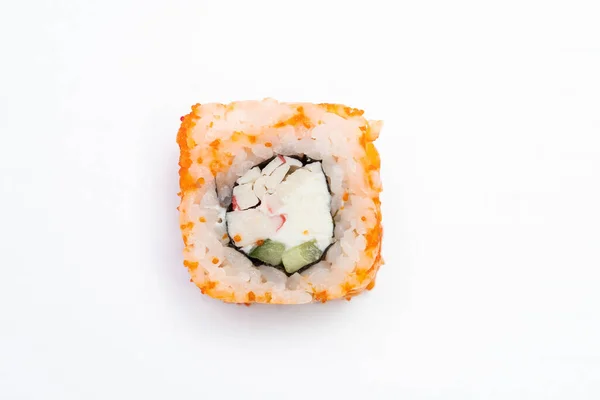 Filadelfia Rollo Sushi Con Salmón Camarones Aguacate Queso Crema Menú — Foto de Stock