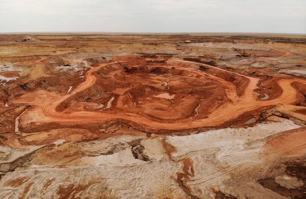 open pit for mining bauxite or ore aerial view