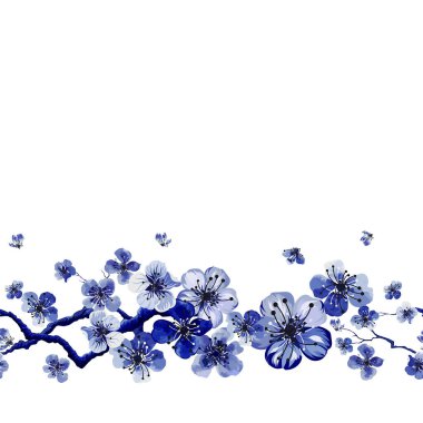 Çiçekli mavi suluboya desen. 