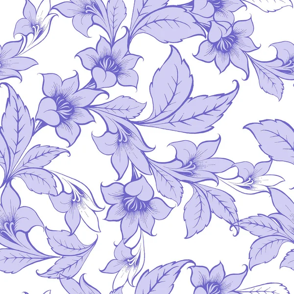 Padrão de textura aquarela floral azul com flores. — Vetor de Stock