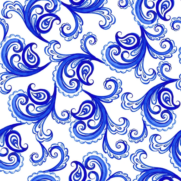 Padrão de textura aquarela floral azul com flores. — Vetor de Stock