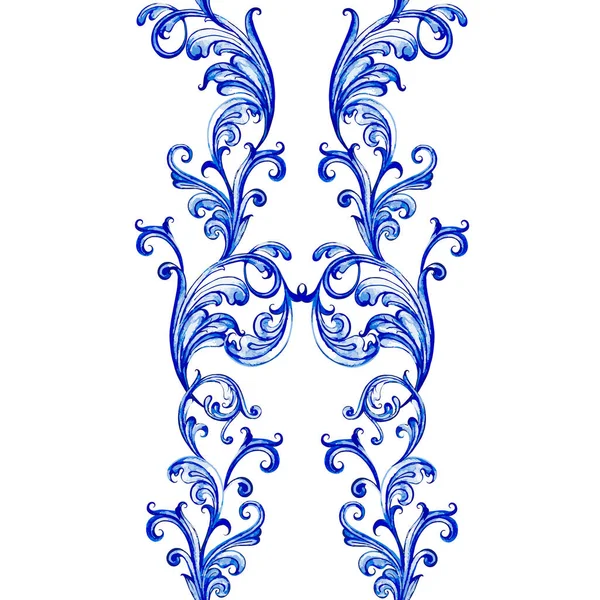 Blå blommig akvarell struktur mönster med blommor. — Stock vektor