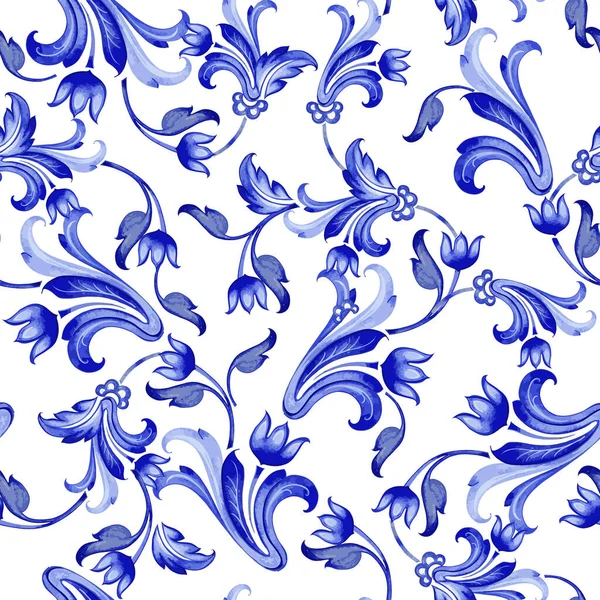 Padrão de textura aquarela floral azul com flores. — Vetor de Stock